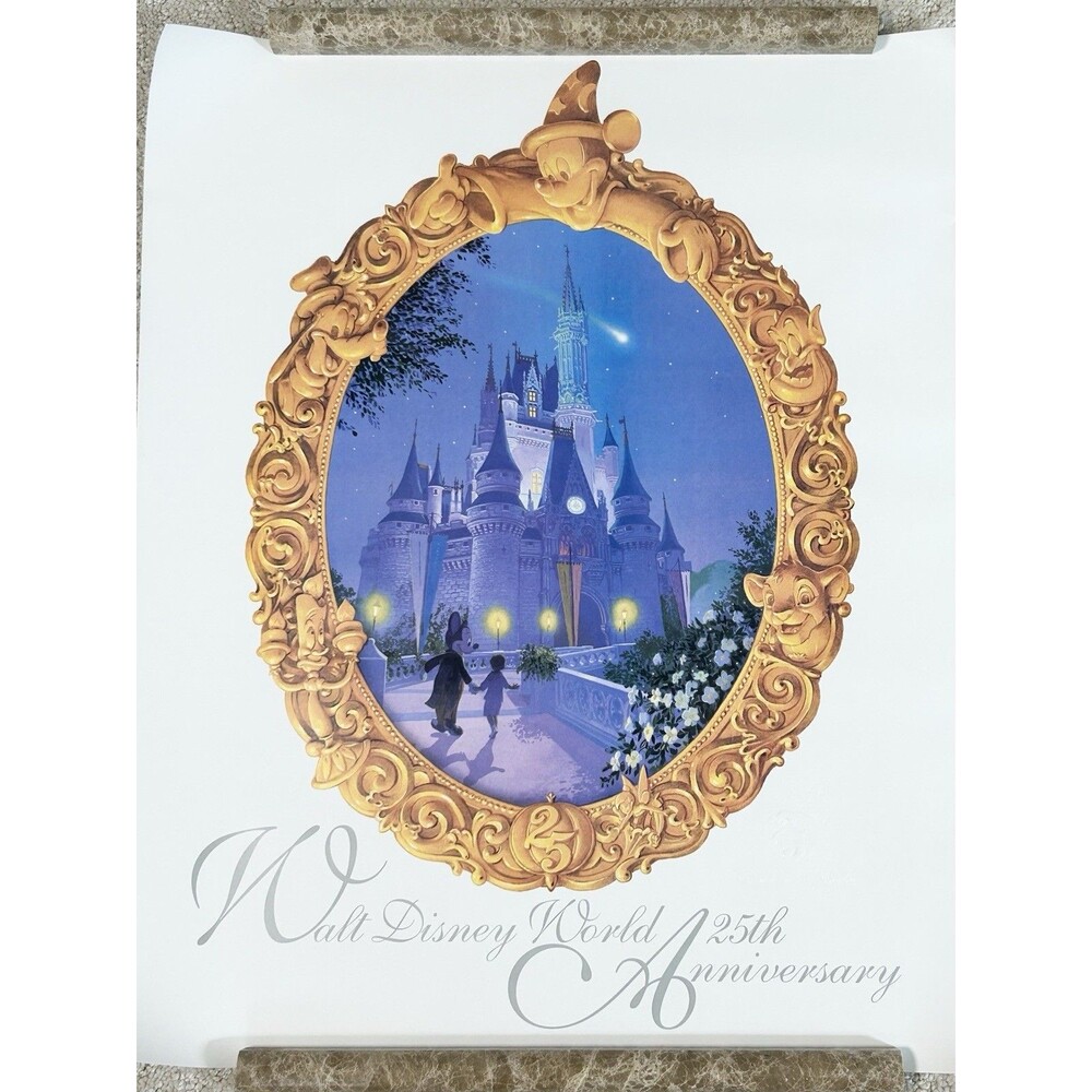 Walt Disney World 25th Anniversary Poster Litho Embossed Logo 1996 16”x20”